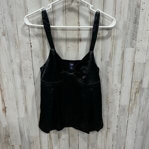 Vintage Y2K Gap Black Silk Satin Bow Babydoll Swing Tank Top 2005 Goth Grunge 0